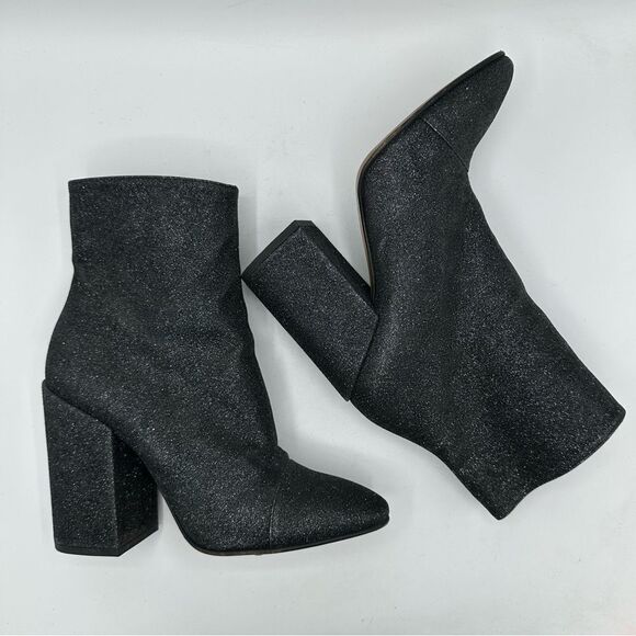 Dries Van Noten Black Glitter Block Heel Side-zip Designer Bootie Boots Sz 9.5 - Picture 4 of 15